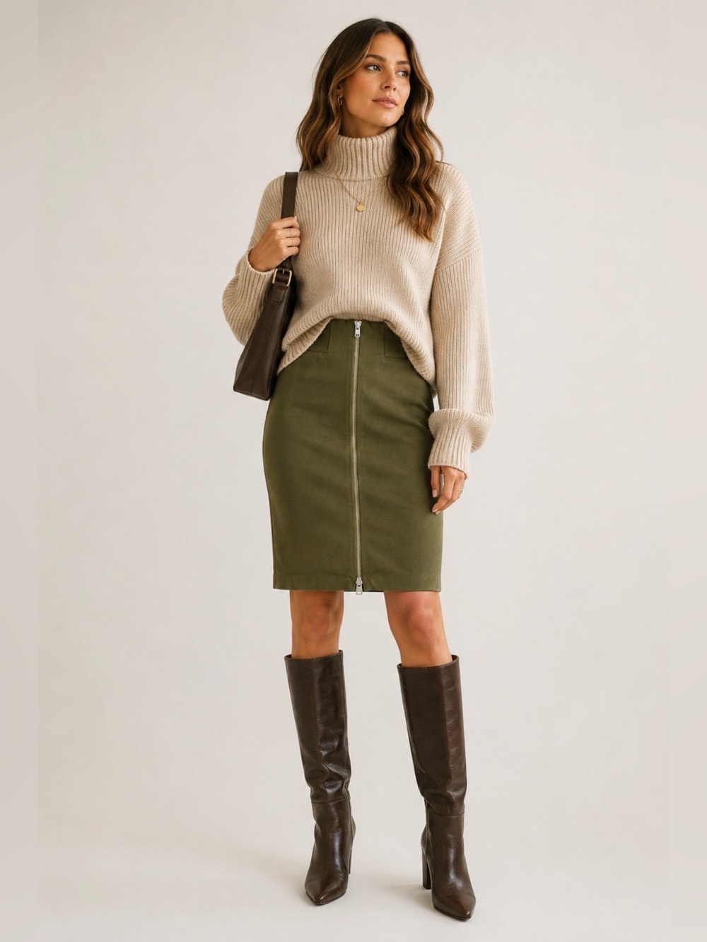 Banana Republic Heritage Olive Green Pencil Skirt Front Zip High Waist 8 Petite